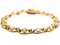 Edwardian 15ct Gold, Aquamarine, Pink Tourmaline & Peridot Bracelet