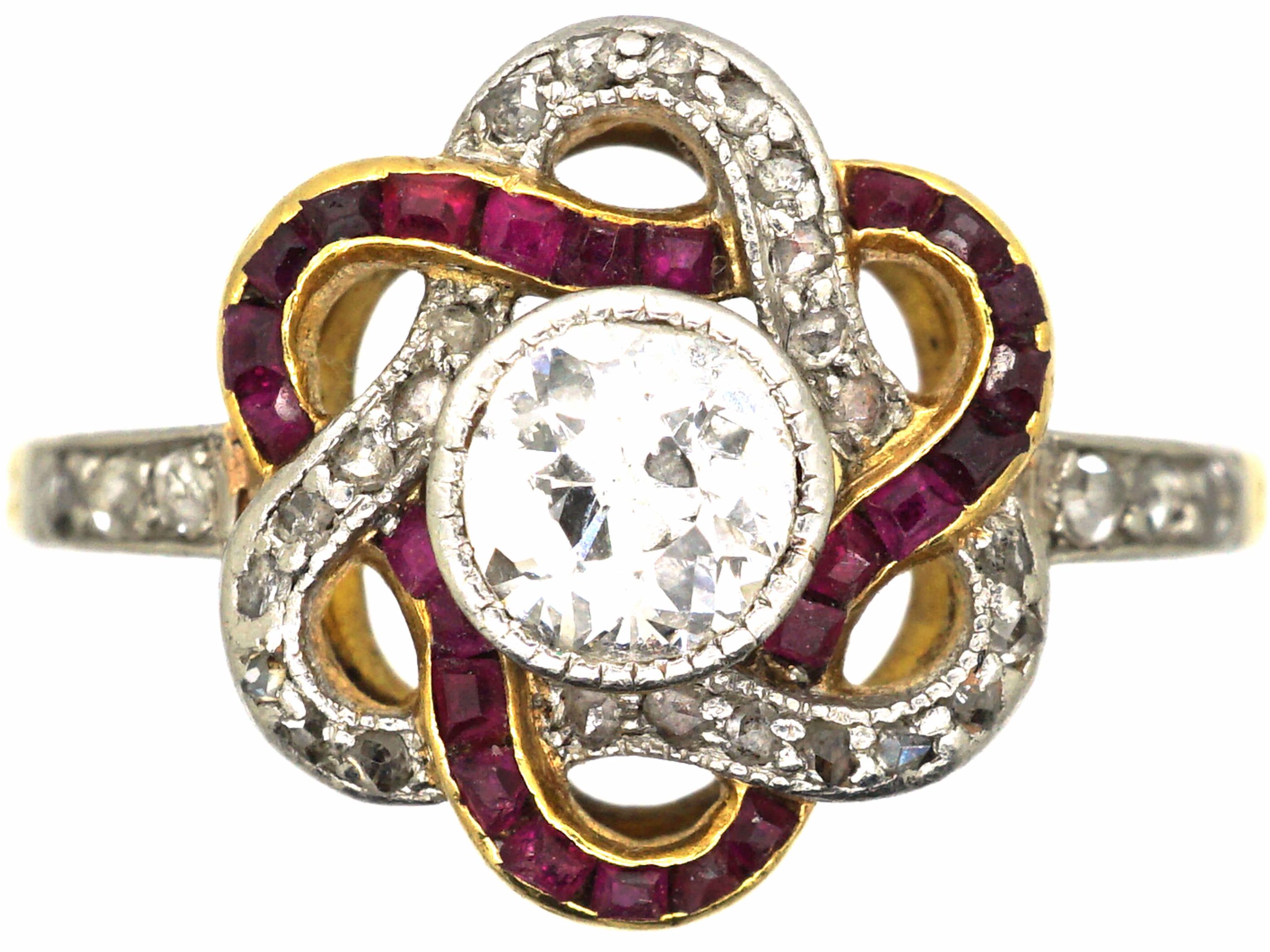 Early 20th Century French Import 18ct Gold Cluster Swirl Ring set with ...