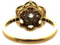 Early 20th Century French Import 18ct Gold Cluster Swirl Ring set with Diamonds & Rubies