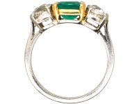 Retro Platinum & 18ct Gold, Three Stone Emerald & Diamond Ring