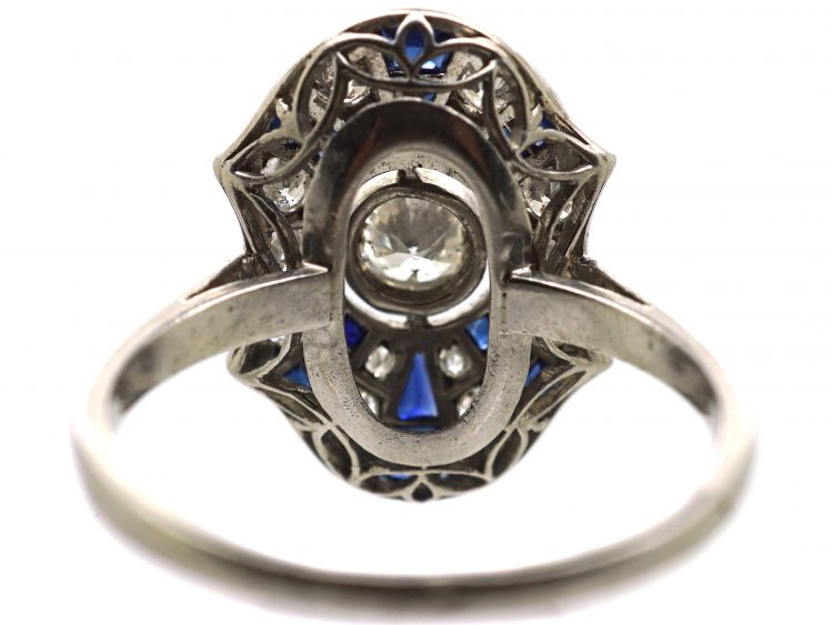 Art Deco Platinum, Sapphire & Diamond Sun Ray Ring