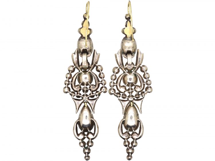 18th Century Iberian Foiled Topaz & Diamond Long Drop Earrings