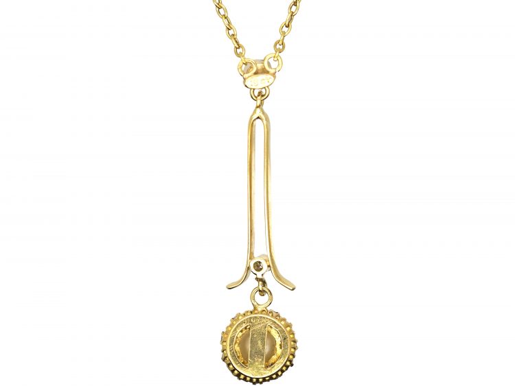 Edwardian 15ct Gold Natural Pearl & Diamond Cluster Pendant on Chain