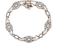 Early 20th Century French Import Platinum, Natural Pearl & Diamond Bracelet