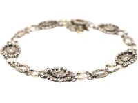 Early 20th Century French Import Platinum, Natural Pearl & Diamond Bracelet