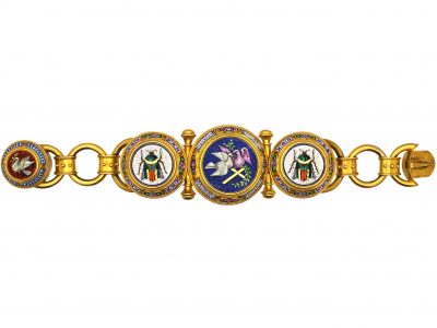 19th Century 18ct Gold Micro Mosaic Bracelet with Dove & Beetle Motifs
