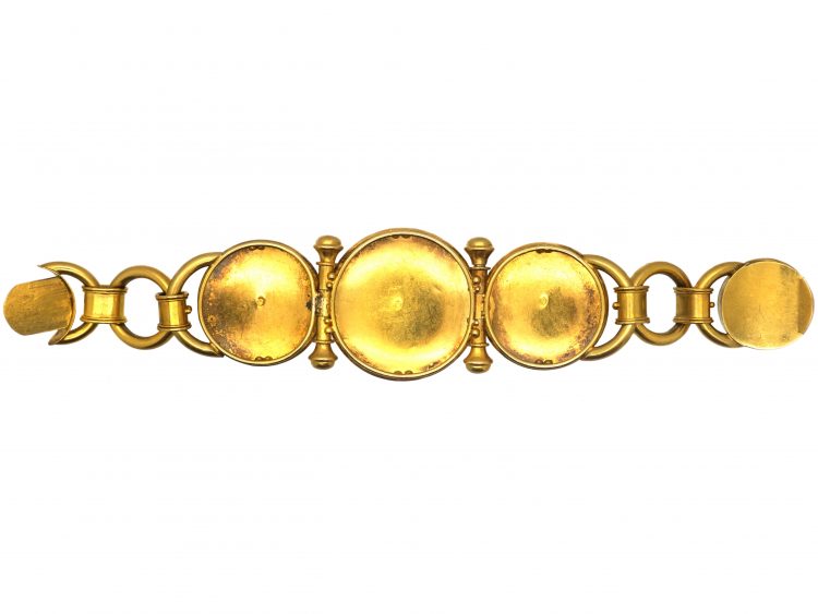 19th Century 18ct Gold Micro Mosaic Bracelet with Dove & Beetle Motifs