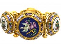 19th Century 18ct Gold Micro Mosaic Bracelet with Dove & Beetle Motifs