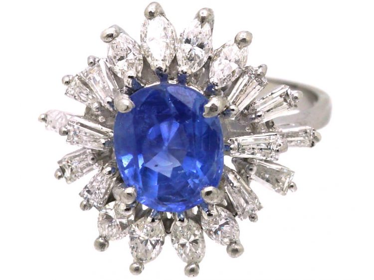 Mid 20th Century 18ct White Gold Ballerina Ring set with a Sapphire & Diamonds