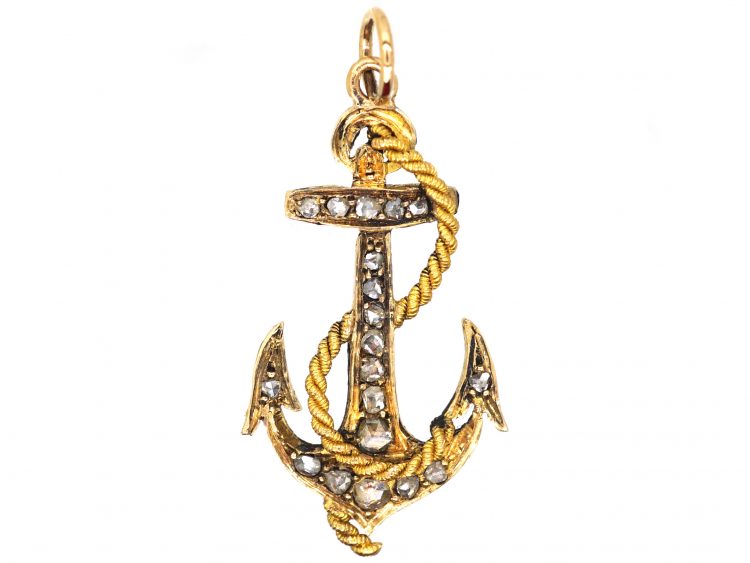 Victorian 15ct Gold Anchor Pendant set with Rose Diamonds