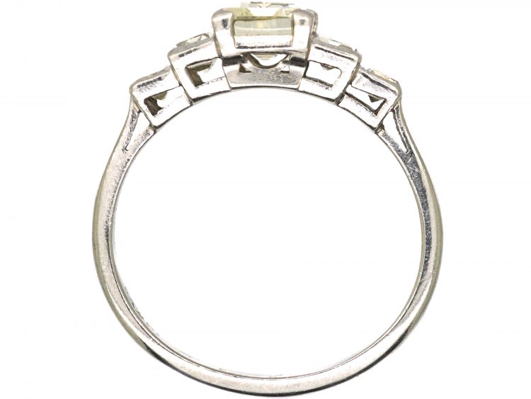 Art Deco Platinum, Five Stone Rectangular Cut & Baguette Cut Diamond Ring