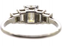 Art Deco Platinum, Five Stone Rectangular Cut & Baguette Cut Diamond Ring