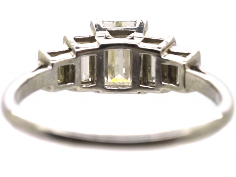 Art Deco Platinum, Five Stone Rectangular Cut & Baguette Cut Diamond Ring
