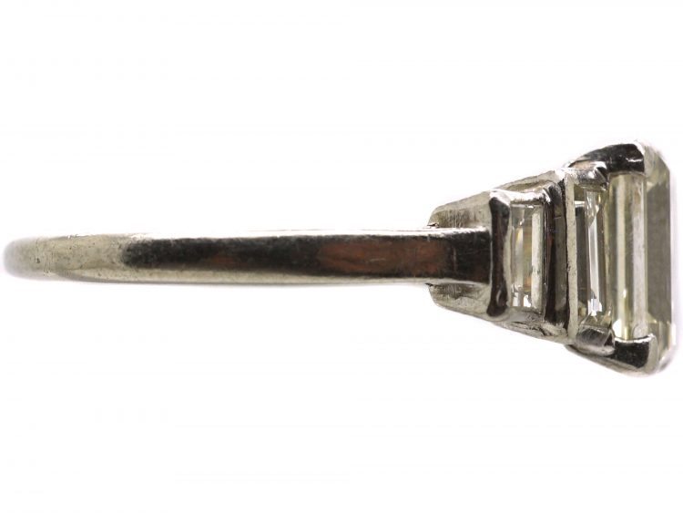 Art Deco Platinum, Five Stone Rectangular Cut & Baguette Cut Diamond Ring