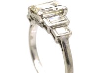 Art Deco Platinum, Five Stone Rectangular Cut & Baguette Cut Diamond Ring