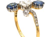 Art Nouveau French Import 18ct Gold & Platinum, Diamond & Sapphire Three Stone Ring