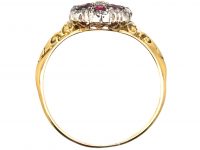 Edwardian 18ct Gold, Ruby & Diamond Cluster Ring with Ornate Shoulders