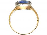 Early 20th Century 18ct Gold & Platinum, Sapphire & Diamond Cluster Ring with Ornate Shoulders