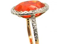 Early 20th Century 18ct Gold & Platinum, French Import Large Fire Opal & Diamond Cluster Ring