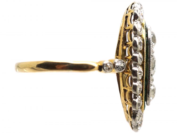 Early 20th Century 18ct Gold & Platinum, Emerald & Diamond Oval Ring
