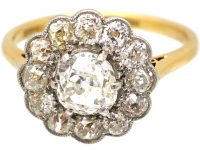 Edwardian 18ct Gold & Platinum, Old Mine Cut Diamond Daisy Cluster Ring by Mappin & Webb