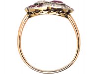 Georgian 15ct Gold & Silver, Ruby & Diamond Entwined Hearts Ring