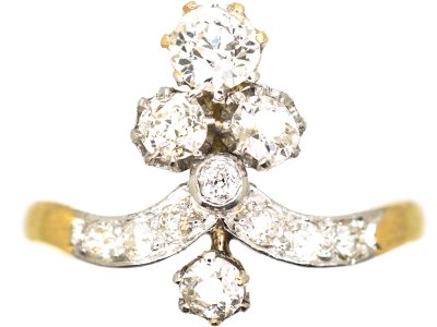 French Belle Epoque 18ct Gold & Platinum, Tiara Ring set with Old Mine Cut Diamonds