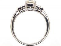 Art Deco Platinum Emerald Cut Diamond Ring with Baguette Cut Diamond Shoulders