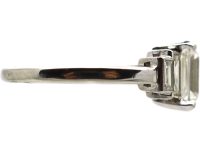 Art Deco Platinum Emerald Cut Diamond Ring with Baguette Cut Diamond Shoulders