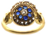 Edwardian 18ct Gold Cluster Ring set with Sapphires & Diamonds with Ornate Shoulders