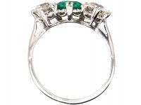 Early 20th Century Platinum, Colombian Emerald & Diamond Three Stone Ring