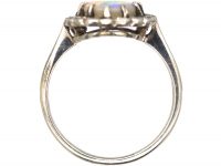Edwardian 18ct White Gold & Platinum, Black Opal & Diamond Oval Cluster Ring