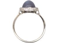 Early 20th Century 18ct White Gold, Cabochon Cut Star Sapphire & Diamond Cluster Ring