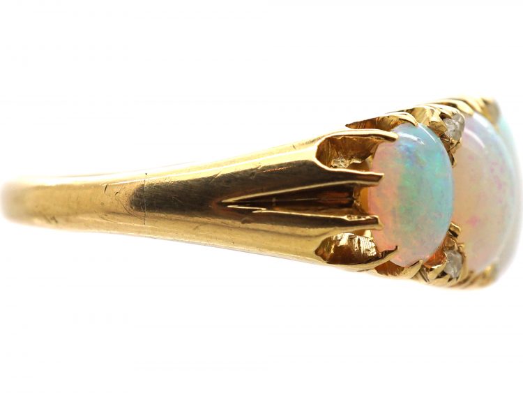 Edwardian 18ct Gold Five Stone Cabochon Opal Ring with Diamond Points