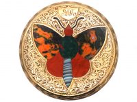 19th Century Scottish 9ct Gold Round Brooch with Butterfly set with Agates