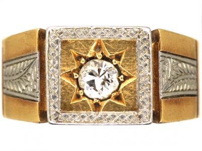 Art Deco 18ct Gold & Platinum Square Top Ring set with a Diamond