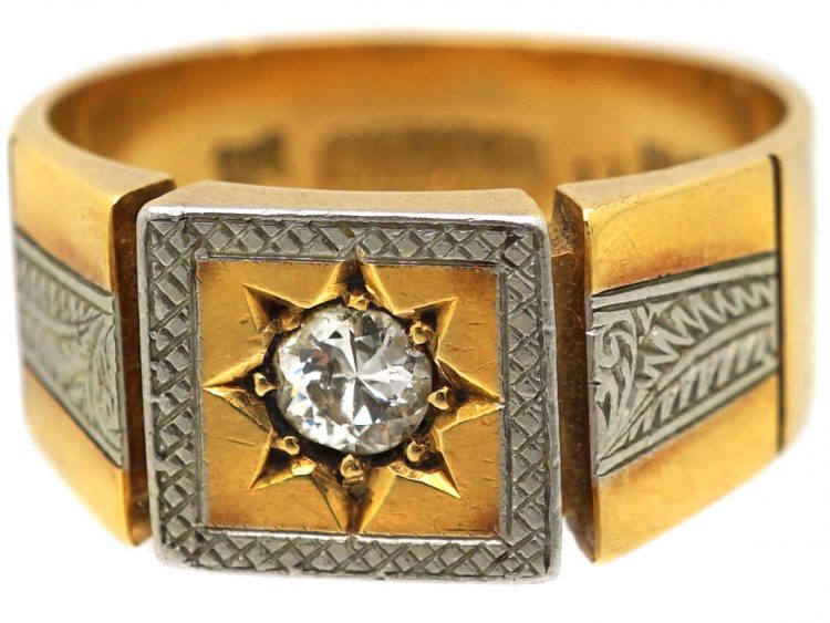 Art Deco 18ct Gold & Platinum Square Top Ring set with a Diamond