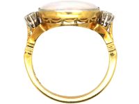 Edwardian 18ct Gold & Platinum Large Opal Ring with Diamond Set Shoulders