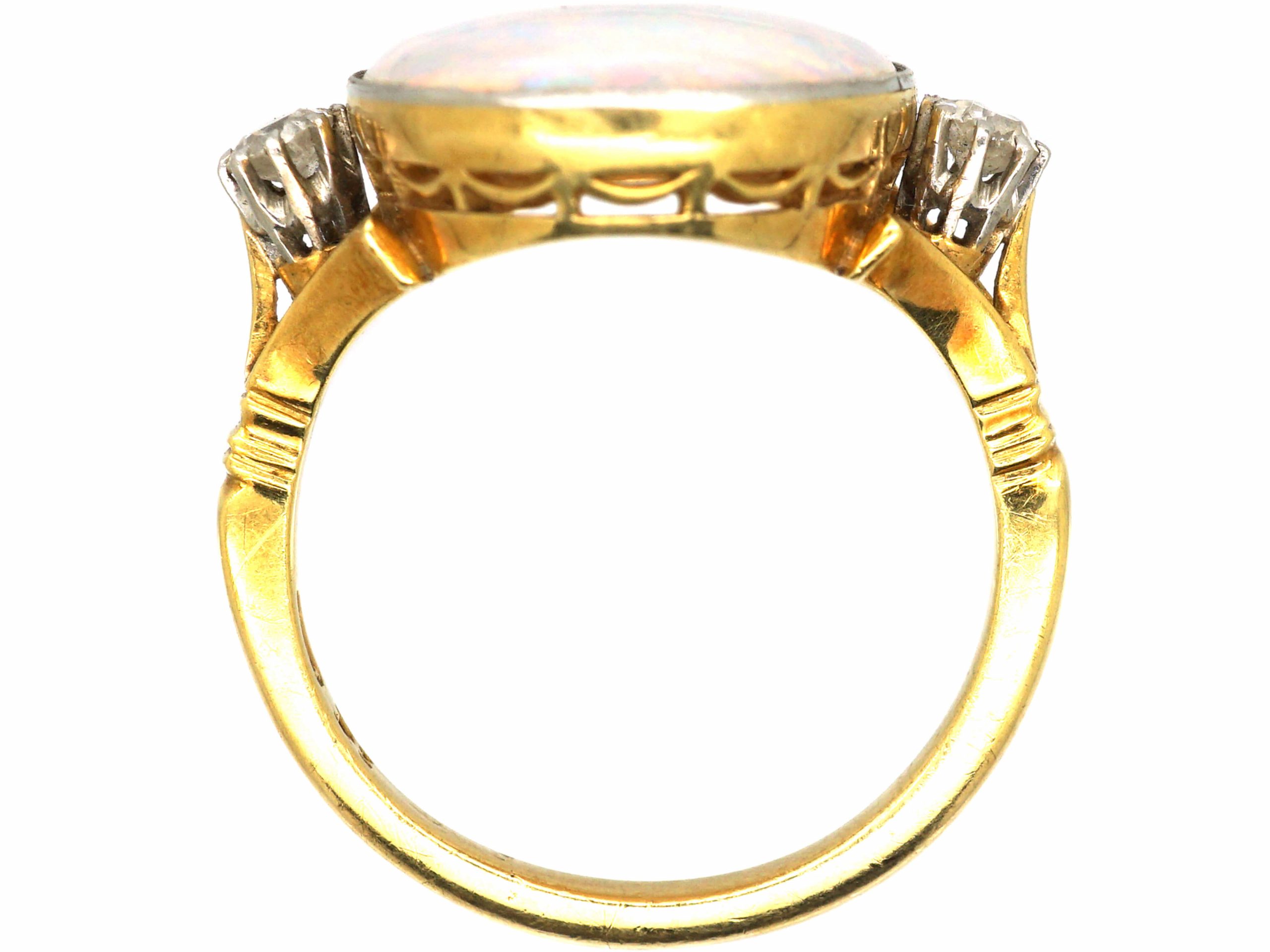 Edwardian 18ct Gold & Platinum Large Opal Ring with Diamond Set ...