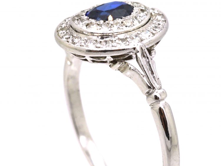 Edwardian Platinum, Sapphire & Diamond Oval Cluster Ring