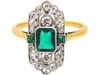 Early 20th Century 18ct Gold & Platinum, Emerald & Diamond Ring