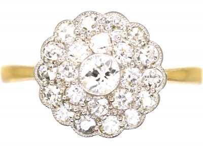 Edwardian 18ct Gold & Platinum, Diamond Flower Cluster Ring