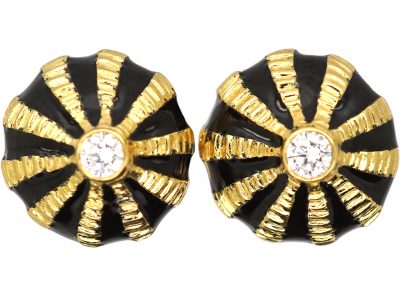 18ct Gold & Black Enamel & Diamond Sea Urchin Earrings by Jean Schlumberger for Tiffany & Co