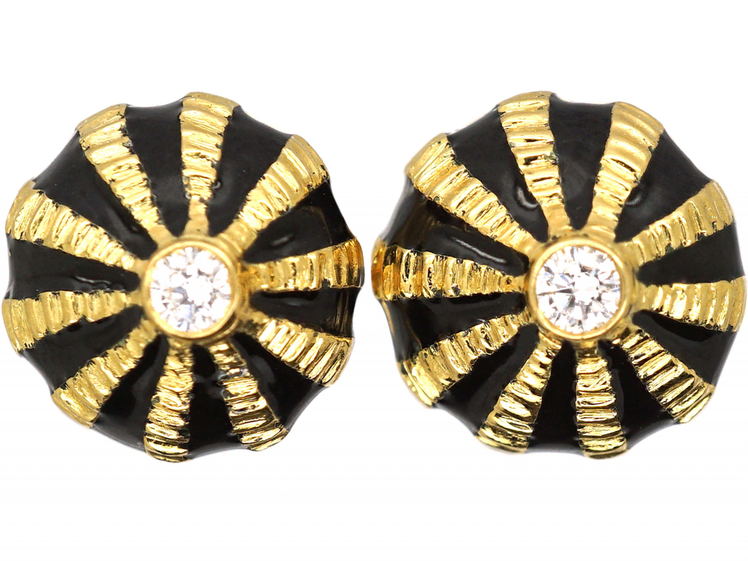 18ct Gold & Black Enamel & Diamond Sea Urchin Earrings by Jean ...