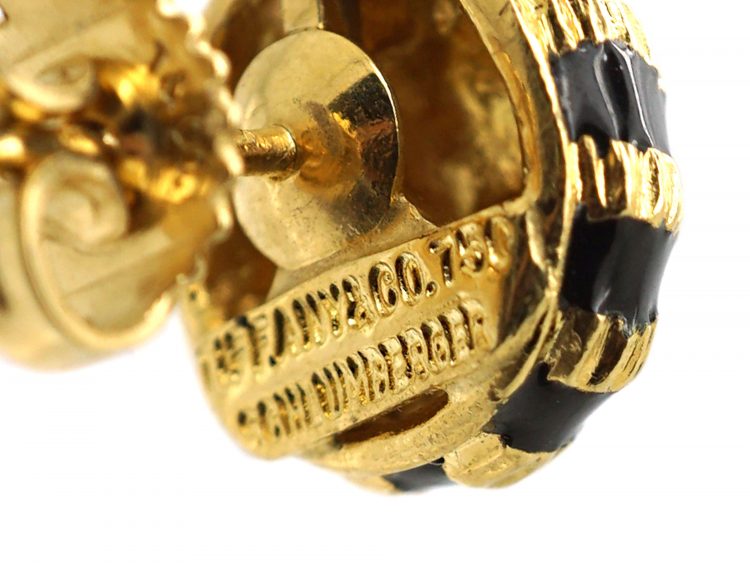18ct Gold & Black Enamel & Diamond Sea Urchin Earrings by Jean Schlumberger for Tiffany & Co