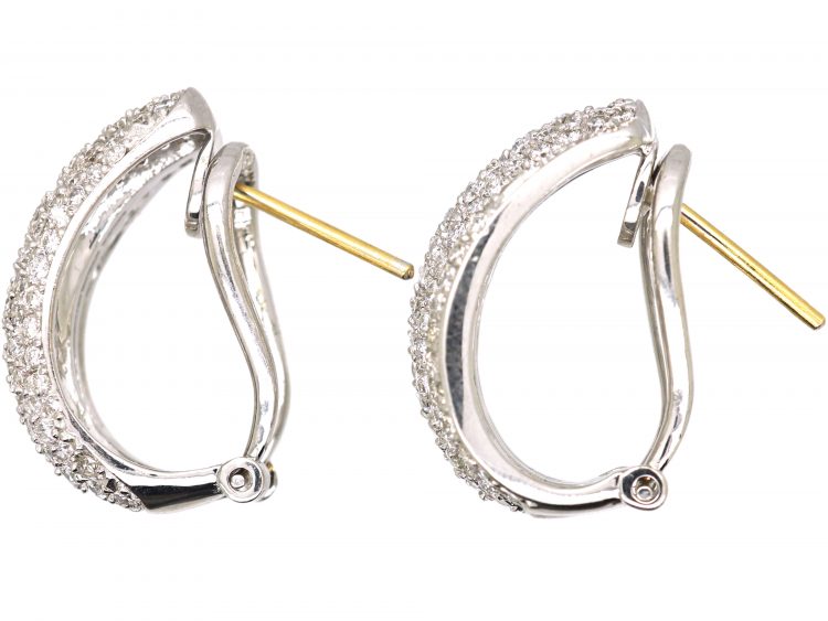 18ct White Gold Hoop Earrings set with Diamonds
