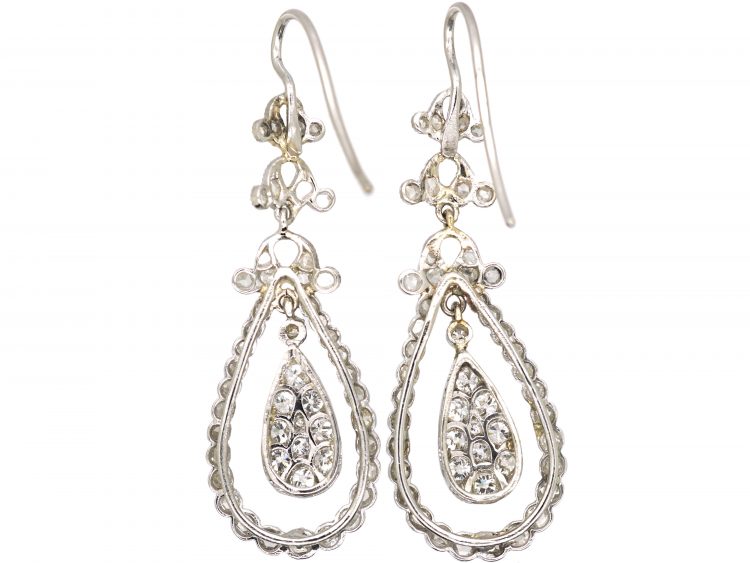 Edwardian Platinum Pear Shaped Drop Earrings set with Diamonds