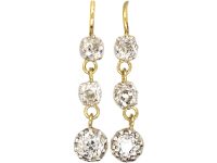 Victorian 18ct Gold Drop Earrings set with Three Old Mine Cut Diamonds