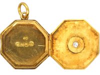 Edwardian 18ct Gold Octagonal Locket set with a Diamond