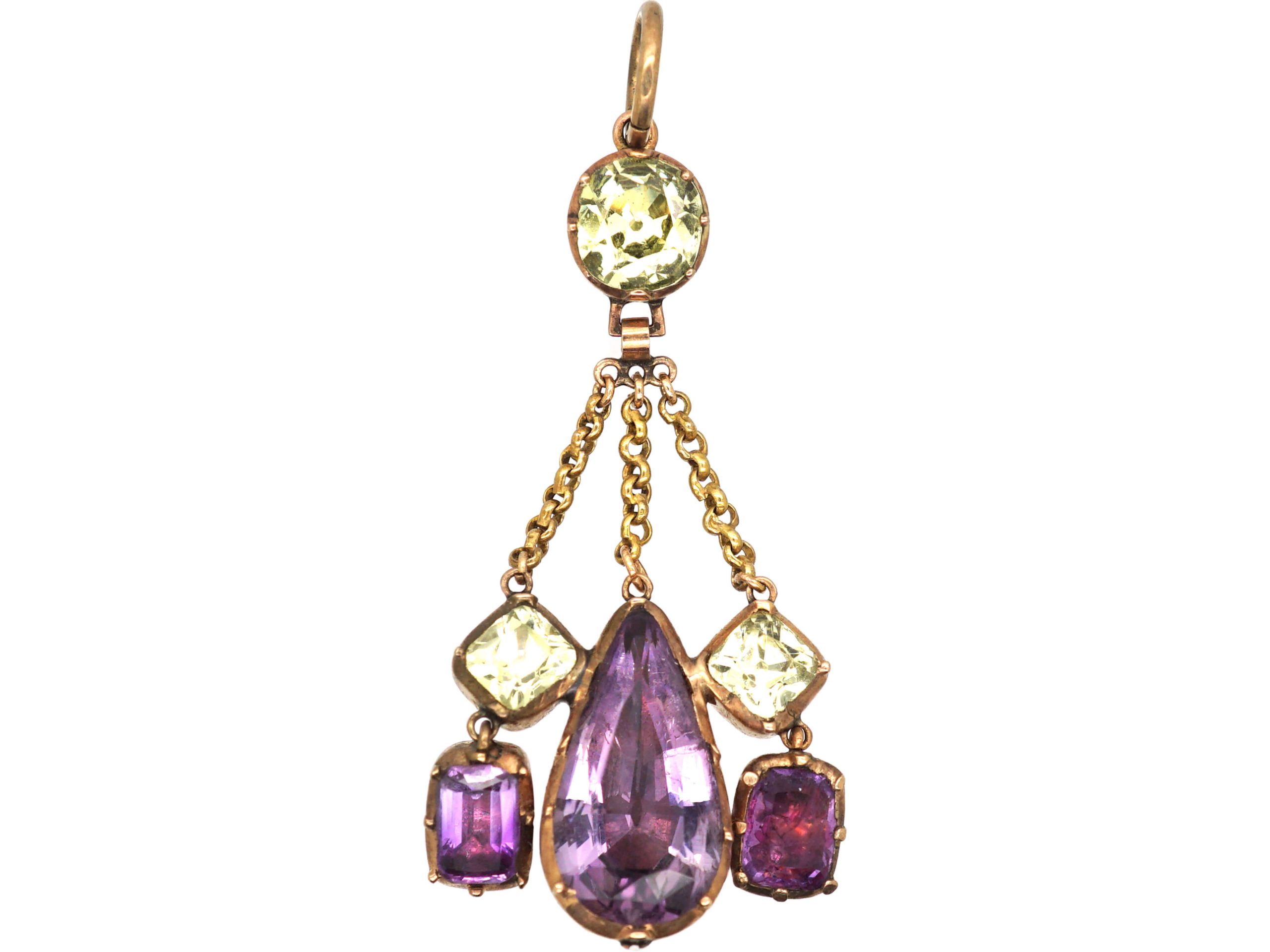 Georgian 15ct Gold, Amethyst & Chrysolite Pendant (885W) | The Antique ...